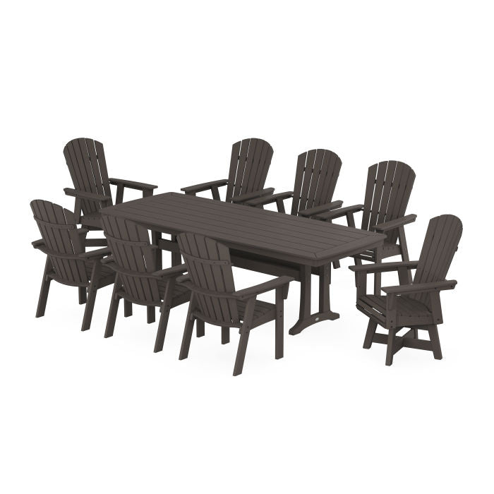 Nautical Curveback Adirondack Swivel 9-Piece Dining Set with Trestle Legs in Vintage Finish