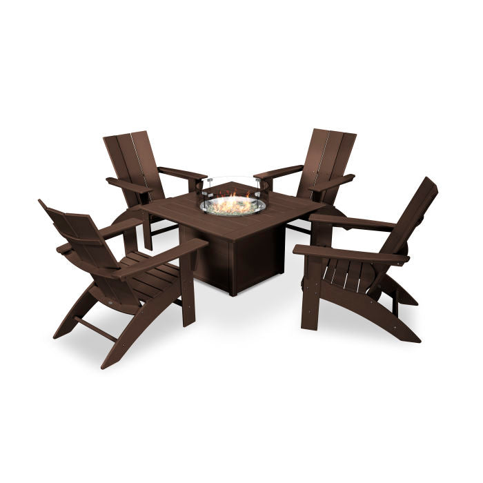 Modern Curveback Adirondack 5-Piece Conversation Set with Fire Pit Table