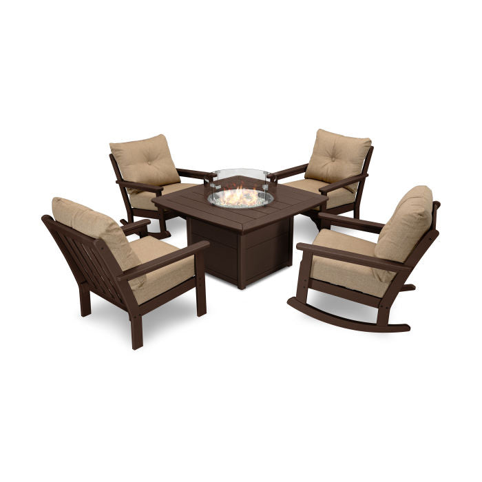 Vineyard 5-Piece Deep Seating Rocking Chair Conversation Set with Fire Pit Table