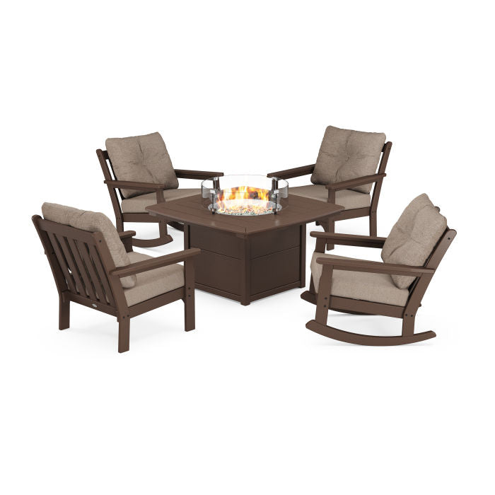 Vineyard 5-Piece Deep Seating Rocking Chair Conversation Set with Fire Pit Table