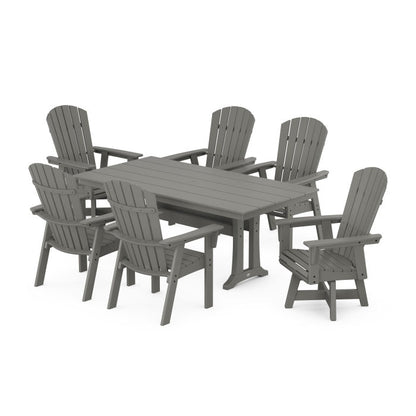 Nautical Curveback Adirondack Swivel Chair 7-Piece Farmhouse Dining Set With Trestle Legs