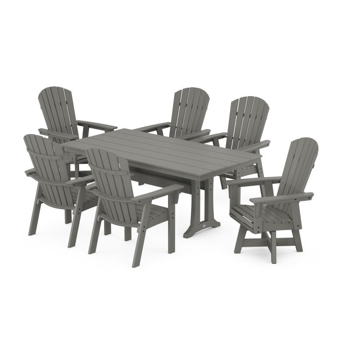 Nautical Curveback Adirondack Swivel Chair 7-Piece Farmhouse Dining Set With Trestle Legs