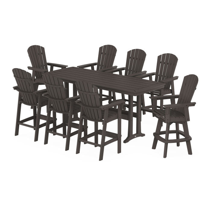 Nautical Curveback Adirondack Swivel 9-Piece Bar Set with Trestle Legs in Vintage Finish