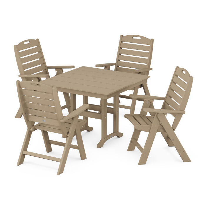 Nautical Folding Highback Chair 5-Piece Farmhouse Dining Set in Vintage Finish