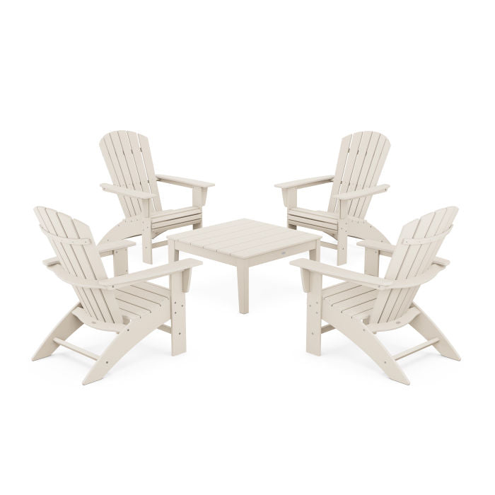 5-Piece Nautical Curveback Adirondack Chair Conversation Set with 36" Conversation Table