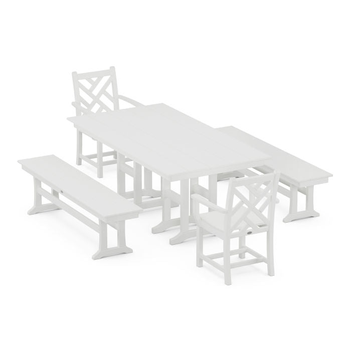 Chippendale 5-Piece Farmhouse Dining Set with Benches