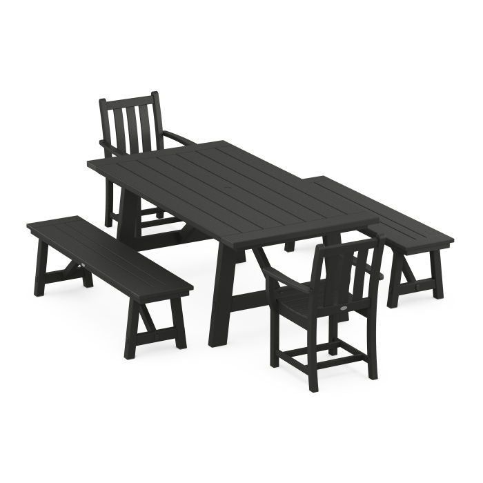 Traditional Garden 5-Piece Rustic Farmhouse Dining Set With Benches