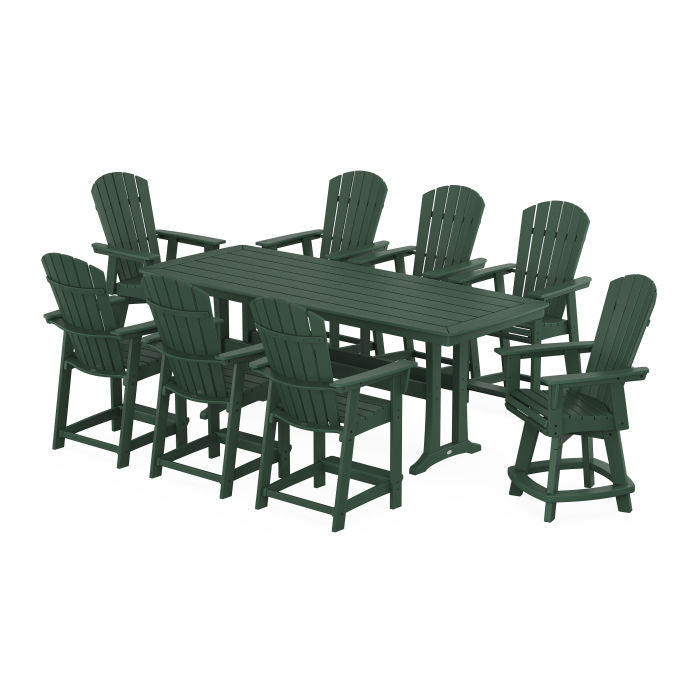 Nautical Curveback Adirondack Swivel 9-Piece Counter Set with Trestle Legs