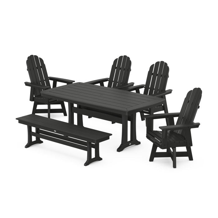 Vineyard Curveback Adirondack Swivel Chair 6-Piece Dining Set with Trestle Legs and Bench