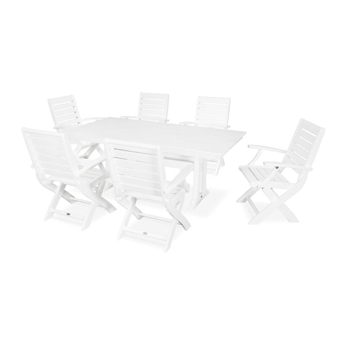 Signature Folding Chair 7-Piece Farmhouse Dining Set with Trestle Legs