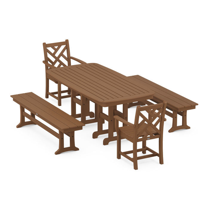 Chippendale 5-Piece Dining Set with Benches