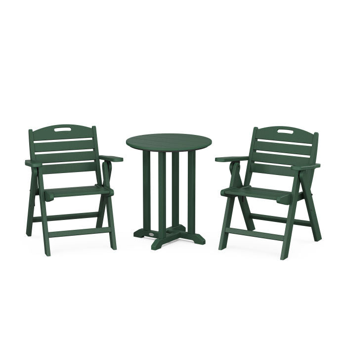 Nautical Folding Lowback Chair 3-Piece Round Dining Set