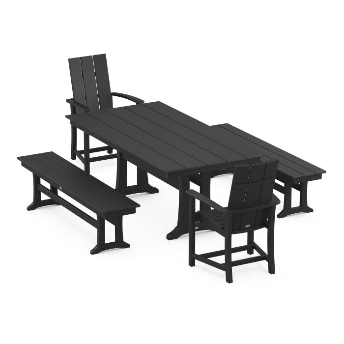 Modern Adirondack 5-Piece Farmhouse Dining Set With Trestle Legs