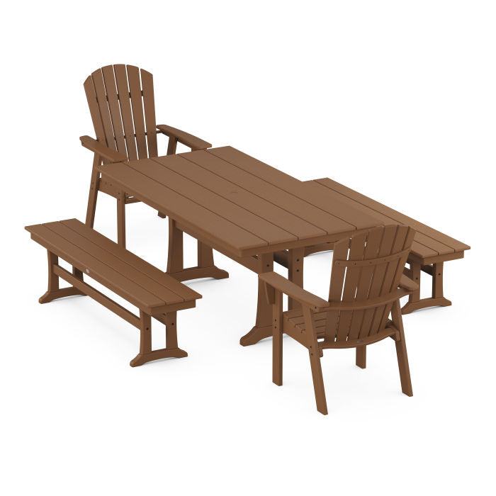 Nautical Adirondack 5-Piece Farmhouse Dining Set With Trestle Legs