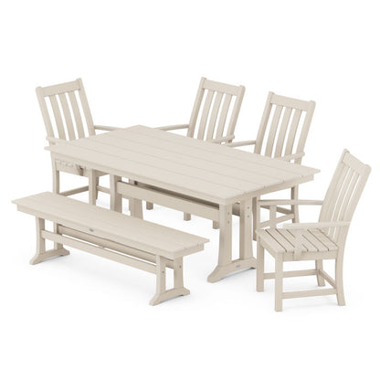 Vineyard 6-Piece Arm Chair Farmhouse Dining Set with Trestle Legs and Bench