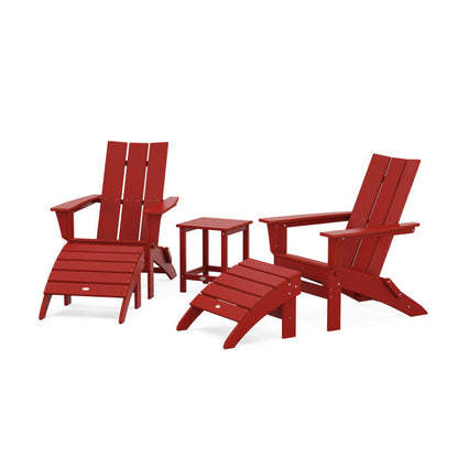 Modern Folding Adirondack Chair 5-Piece Set with Ottomans and 18" Side Table