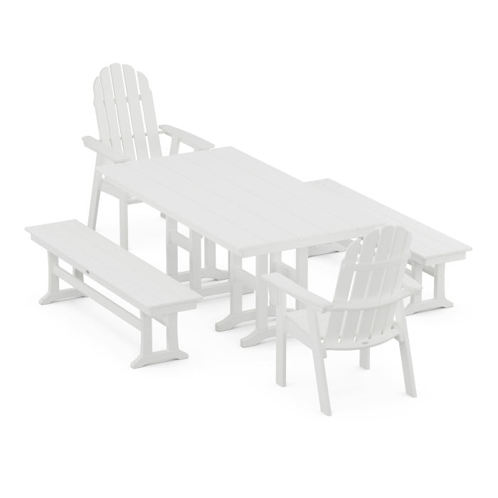 Vineyard Curveback Adirondack 5-Piece Farmhouse Dining Set with Benches