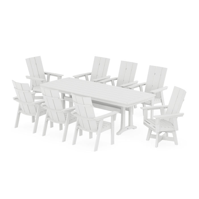 Modern Curveback Adirondack Swivel 9-Piece Dining Set with Trestle Legs