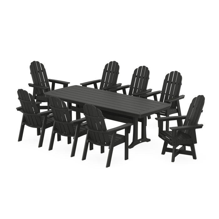 Vineyard Curveback Adirondack Swivel 9-Piece Dining Set with Trestle Legs