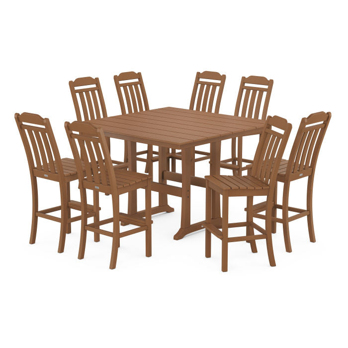 Country Living 9-Piece Square Farmhouse Side Chair Bar Set with Trestle Legs