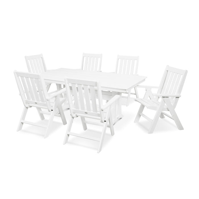 Vineyard Folding Chair 7-Piece Farmhouse Dining Set with Trestle Legs