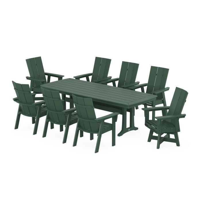 Modern Curveback Adirondack Swivel 9-Piece Dining Set with Trestle Legs