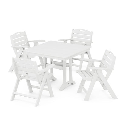 Nautical Folding Lowback Chair 5-Piece Farmhouse Dining Set With Trestle Legs