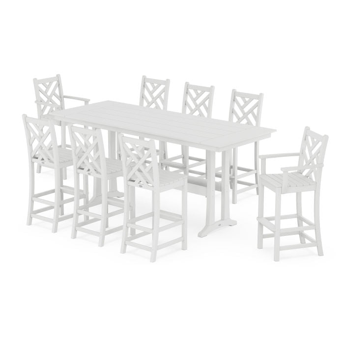 Chippendale 9-Piece Farmhouse Bar Set with Trestle Legs