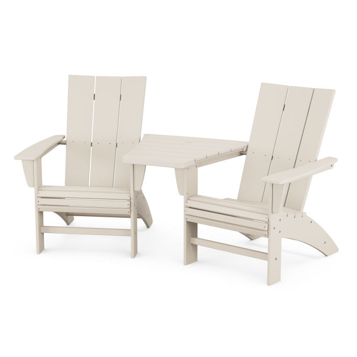 Modern 3-Piece Curveback Adirondack Set with Angled Connecting Table