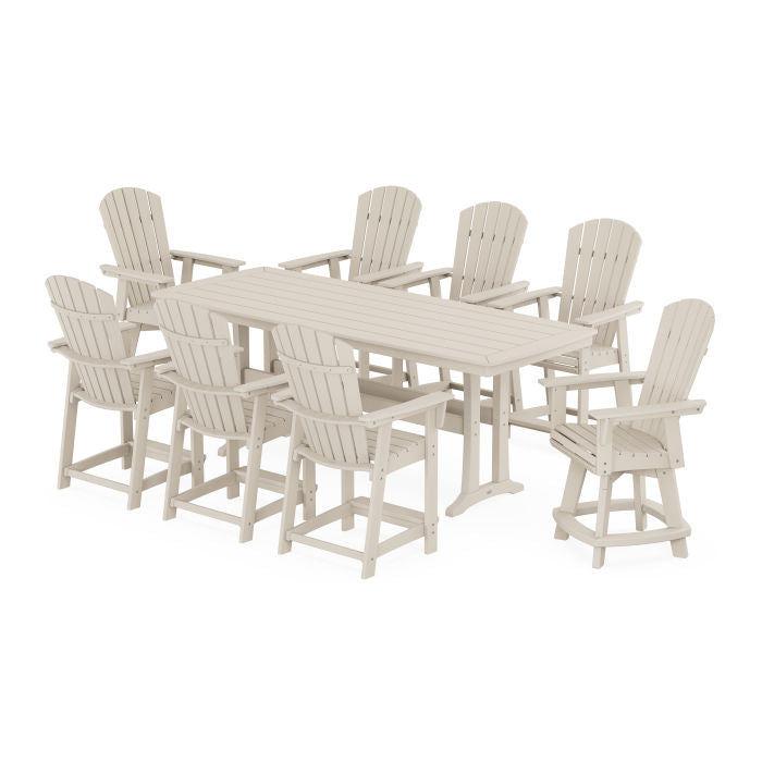 Nautical Curveback Adirondack Swivel 9-Piece Counter Set with Trestle Legs