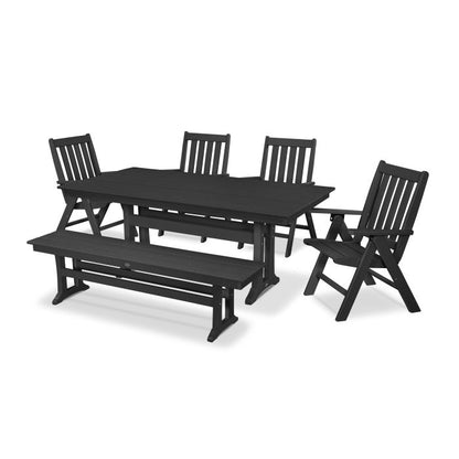 Vineyard 6-Piece Farmhouse Trestle Folding Dining Set with Bench