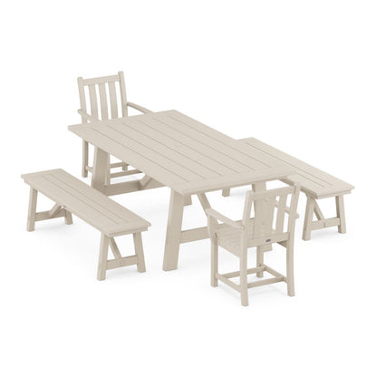 Traditional Garden 5-Piece Rustic Farmhouse Dining Set With Benches