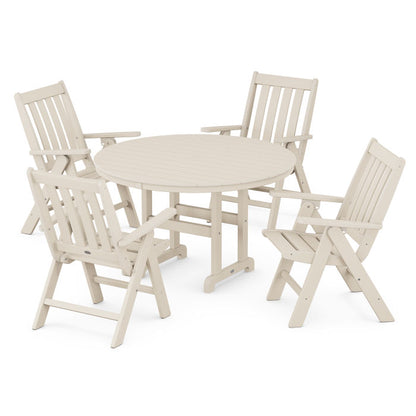 Vineyard Folding Chair 5-Piece Round Famrhouse Dining Set