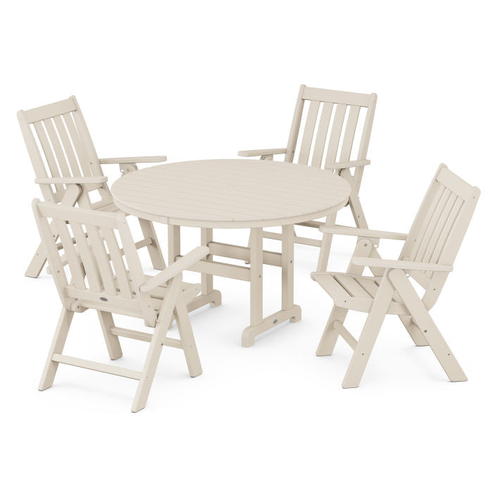 Vineyard Folding Chair 5-Piece Round Famrhouse Dining Set