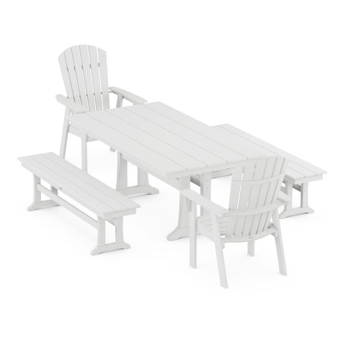 Nautical Adirondack 5-Piece Farmhouse Dining Set With Trestle Legs