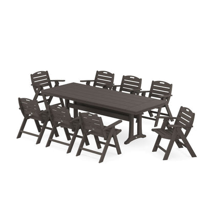 Nautical Lowback 9-Piece Farmhouse Dining Set with Trestle Legs in Vintage Finish