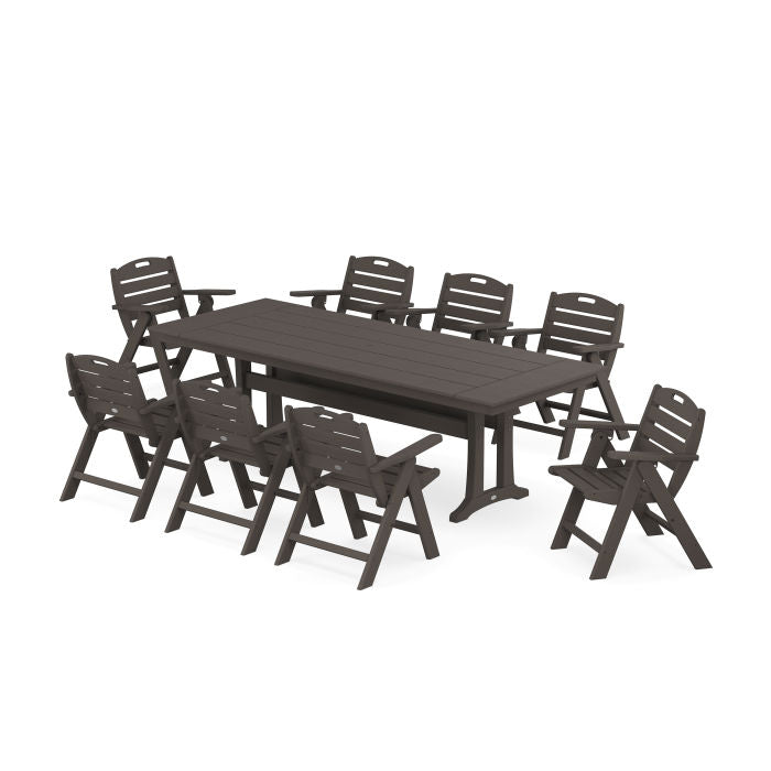 Nautical Lowback 9-Piece Farmhouse Dining Set with Trestle Legs in Vintage Finish