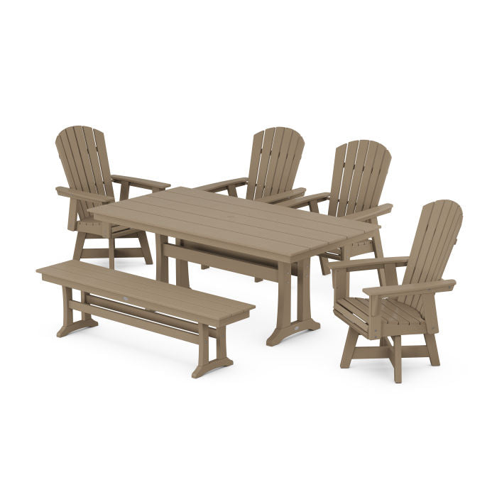 Nautical Adirondack Swivel 6-Piece Farmhouse Dining Set With Trestle Legs in Vintage Finish