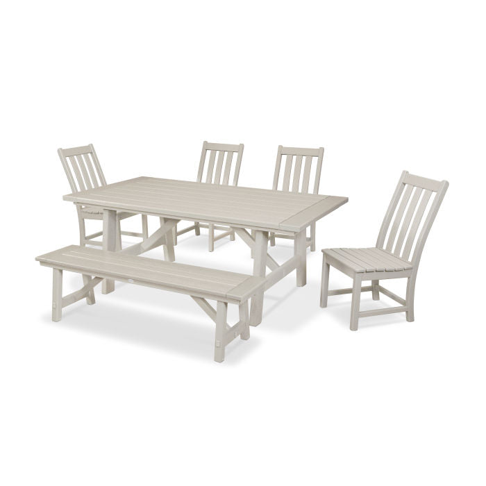 Vineyard 6-Piece Rustic Farmhouse Side Chair Dining Set with Bench