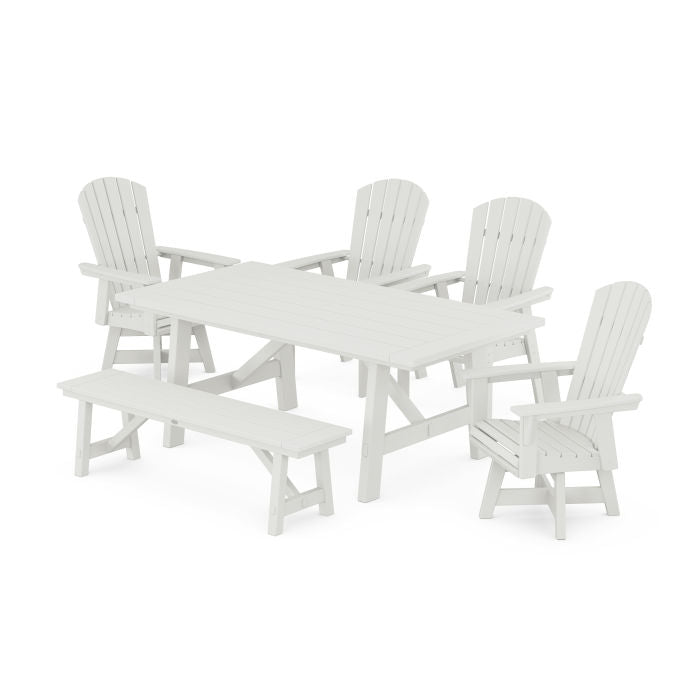 Nautical Adirondack Swivel 6-Piece Rustic Farmhouse Dining Set With Trestle Legs in Vintage Finish