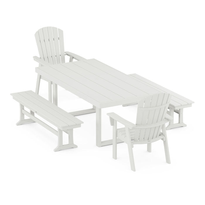 Nautical Curveback Adirondack 5-Piece Dining Set with Benches in Vintage Finish