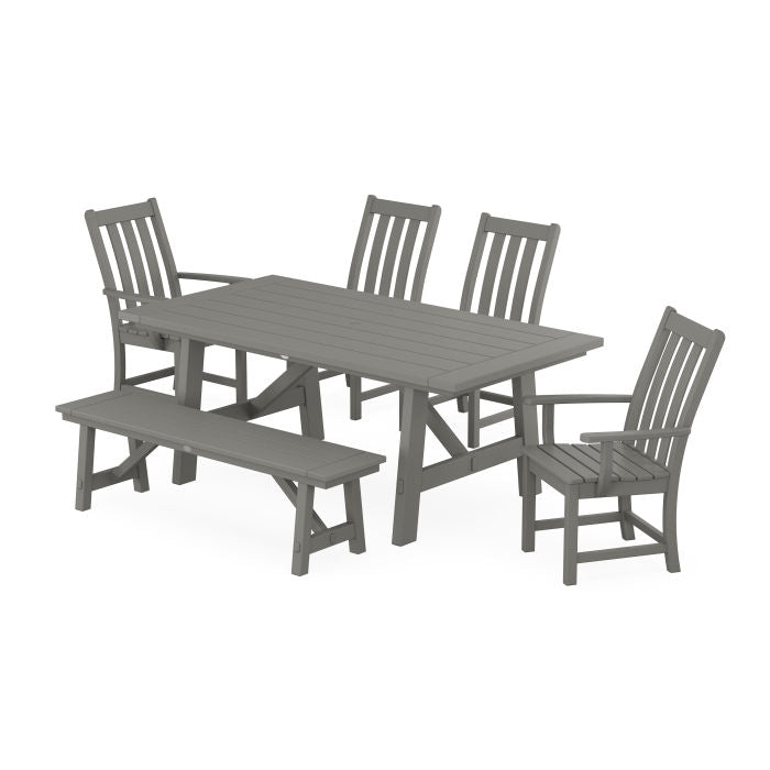 Vineyard 6-Piece Rustic Farmhouse Dining Set With Bench