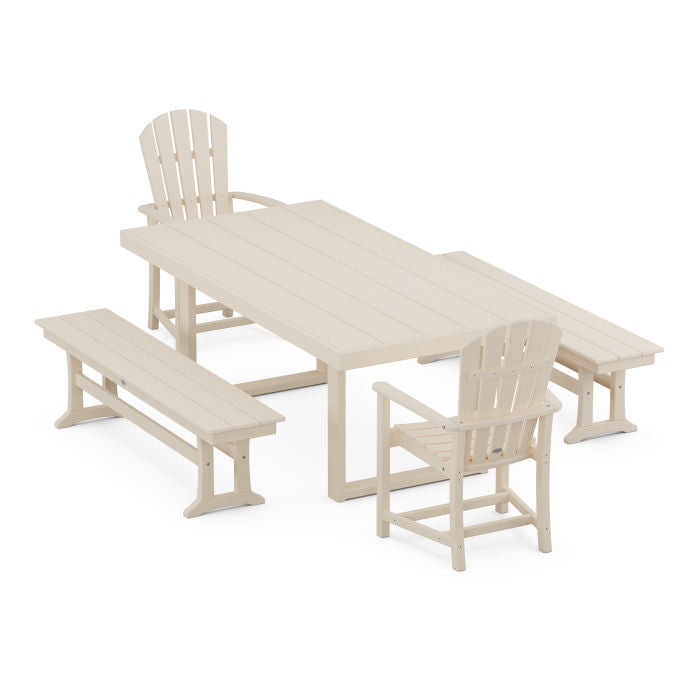 Palm Coast 5-Piece Dining Set with Benches