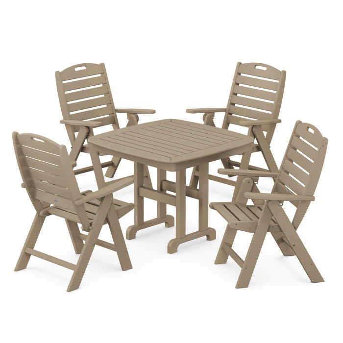 Nautical Folding Highback Chair 5-Piece Dining Set in Vintage Finish