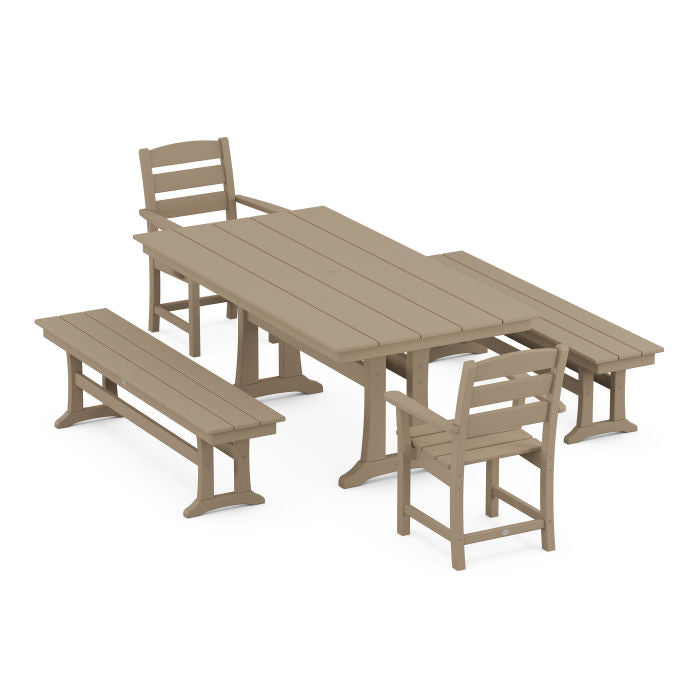 Lakeside 5-Piece Farmhouse Dining Set With Trestle Legs in Vintage Finish