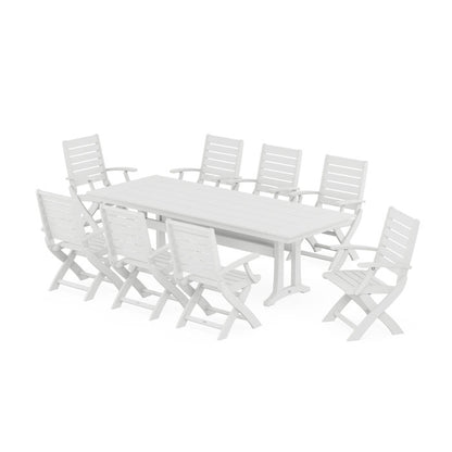 Signature Folding 9-Piece Farmhouse Trestle Dining Set with Trestle Legs