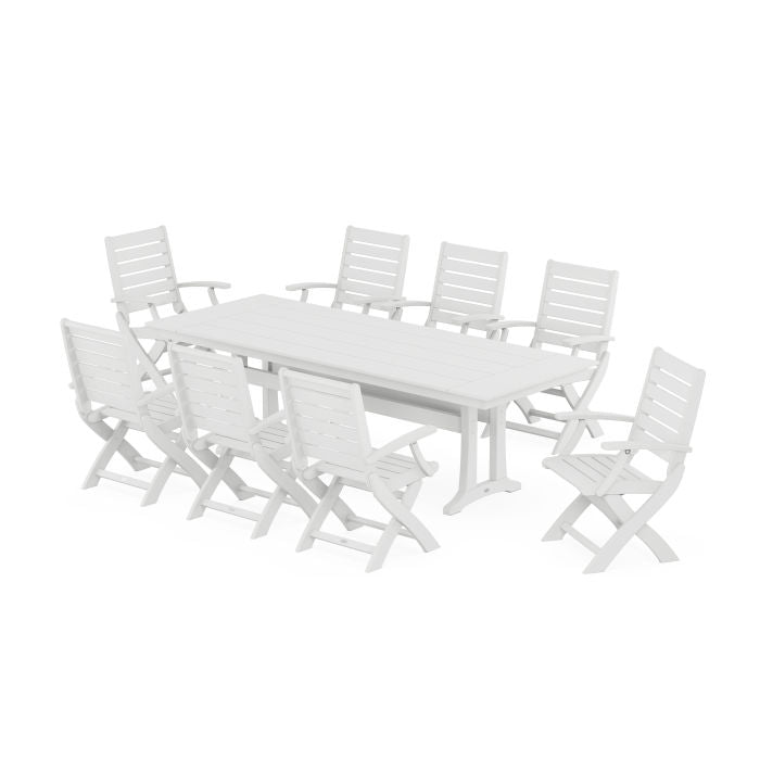 Signature Folding 9-Piece Farmhouse Trestle Dining Set with Trestle Legs