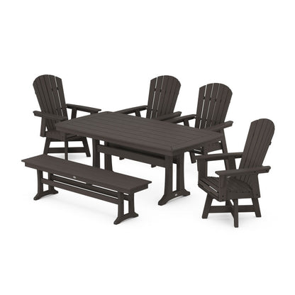 Nautical Adirondack Swivel 6-Piece Dining Set with Trestle Legs in Vintage Finish