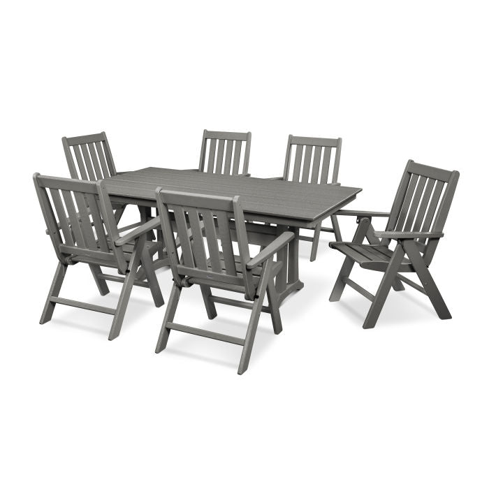 Vineyard Folding Chair 7-Piece Farmhouse Dining Set with Trestle Legs