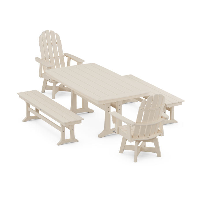 Vineyard Adirondack Swivel Chair 5-Piece Dining Set with Trestle Legs and Benches